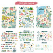 © Anna Ivanir - Custom map creation set for kids and travel designs with houses, animals, trees, plants, flowers, roads, cars and vehicles, airplane and weather items. Includes three designs of maps