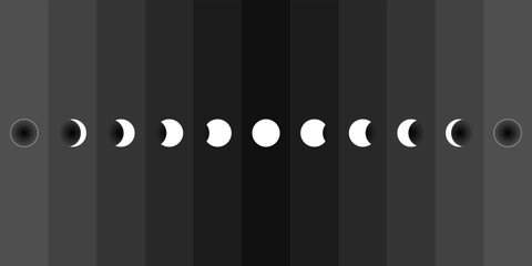 Wall Mural - Moon phases sphere shadow cycle astronomy icon set. Vector Illustration black background