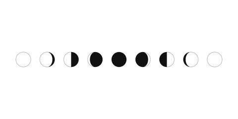 Wall Mural - moon phases sphere shadow cycle astronomy icon set. vector illustration black background