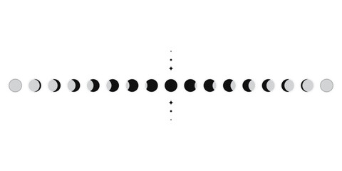 Wall Mural - Moon phases sphere shadow cycle astronomy icon set. Vector Illustration black background