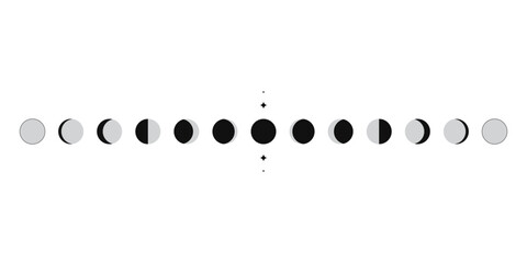 Wall Mural - Moon phases sphere shadow cycle astronomy icon set. Vector Illustration black background