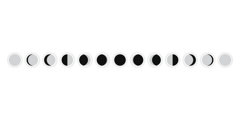 Wall Mural - Moon phases sphere shadow cycle astronomy icon set. Vector Illustration black background