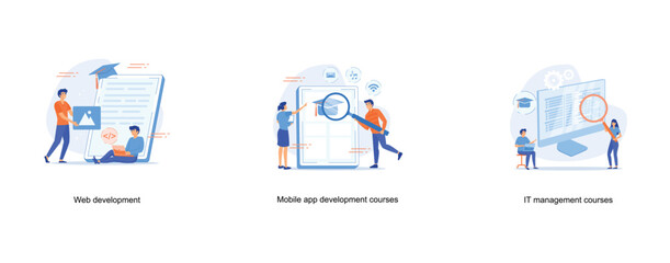 Wall Mural - programming courses web design concept with people, mobile app development courses abstract concept 