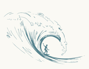 Wall Mural - Big sea wave. Vector drawing