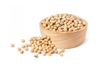 Wall Mural - wooden bowl with soybean isolated on white