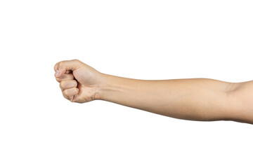 Man hand with fist gesture isolated on white background. Clipping path included