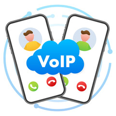 Poster - VoIP technology, voice over IP. Internet calling banner. Vector illustration.