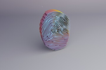 Poster - Beautiful abstract Holographic   fingerprint, standing on white, 3d rendering illustration. Background pattern for design.