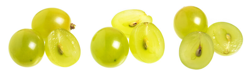 Wall Mural - Green grape berries isolated on white background. Macro