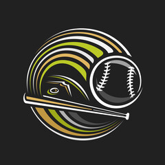 Wall Mural - Vector logo for Baseball Sport, isolated modern emblem with illustration of flying baseball ball over playground, decorative line art sports badge for college baseball club on dark background