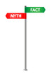 Signpost with myth and fact arrow signage, 3d metal pole with information boards