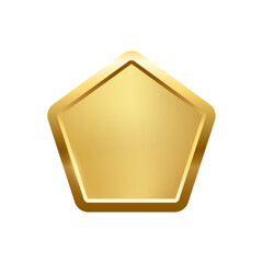Wall Mural - gold pentagon button with frame vector illustration. 3d golden glossy elegant design for empty emble