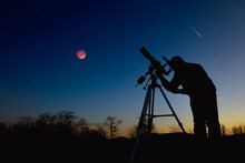 Astronomical Telescope And Equipment For Observing Stars, Milky Way, Moon And Planets.