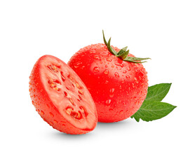 Wall Mural - Fresh red tomatoes with leaves isolated on transparent background (.PNG)