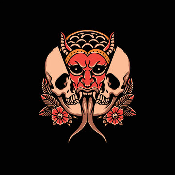 evil krampus tattoo vector design