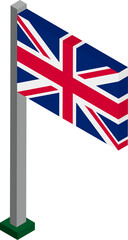 Sticker - United Kingdom  Flag on Flagpole in Isometric dimension.