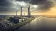 Kraftwerk Gas Öl Kohle Umweltverschmutzung Explosion Notfall Energiekriese Wirtschaft Lebensqualität Illustration 3D Render AI Digital