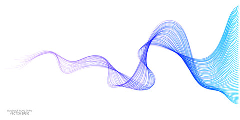 Wall Mural - abstract vector wave lines colorful gradient blue purple isolated on white background with space for