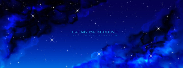 Wall Mural - Space background realistic purple blue nebula shining stars cosmos stardust milky way galaxy infinite universe and starry night vector