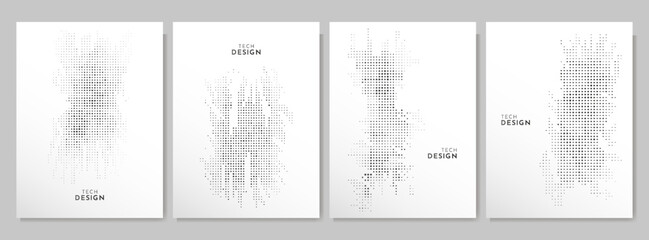 Vector illustration. Set of halftone dots banners. Dotted spots using halftone circle. Pattern texture isolated on white background. Design elements for poster, magazine, book cover, flyer, brochure