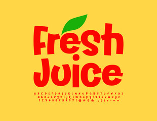 Wall Mural - Vector creative logo Fresh Juice.  Playful Red Font. Modern Alphabet Letters and Numbers set