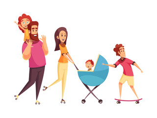 Canvas Print - Family Walking Illustration