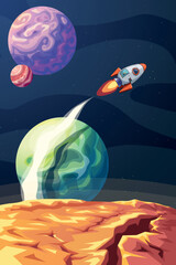 Wall Mural - space craft exploring new worlds in space