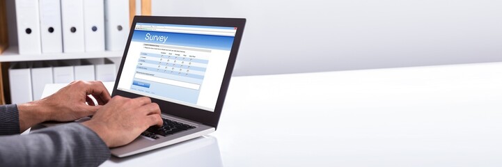 Businessperson Filling Online Survey Form On Laptop