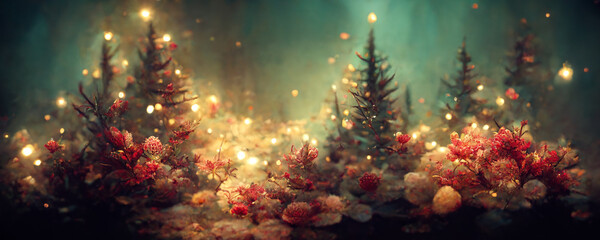 Wall Mural - abstract fantasy festive christmas tree background header wallpaper background 3d illustration.