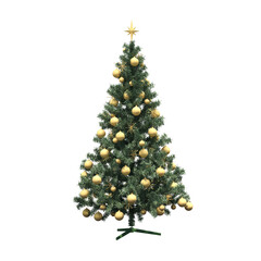 christmas tree with decorations, isolate on a transparent background, 3d illustration, cg render