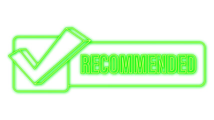 Sticker - Recommend icon. Neon label recommended on dark blue background. Neon icon. Vector stock illustration