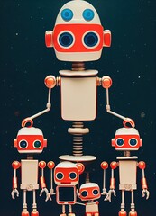 Poster - Cute robot family with kids
