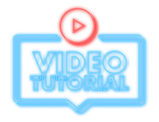 Sticker - Video tutorials neon icon. Study and learning background, distance education and knowledge growth. Vector illustration