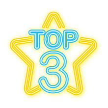 Top 3 - Top Ten Gold With Blue Neon Label On Black Background. Vector Illustration