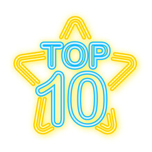 Top 10 - Top Ten Gold With Blue Neon Label On Black Background. Vector Illustration