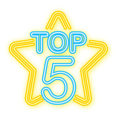 Wall Mural - Top 5 - Top Ten gold with blue neon label on black background. Vector illustration