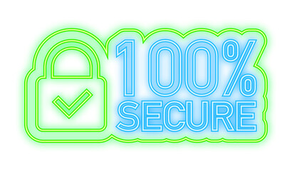 Canvas Print - 100 Secure grunge vector neon icon. Badge or button for commerce website. Vector stock illustration