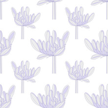 Seamless Minimalist Pattern With Agapanthus. Floral Background. For Textiles, Wallpaper, Wrapping Paper, Fabric, Card.