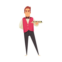 Canvas Print - Cartoon Waiter Illustration