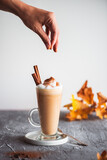 Spicy latte with pumpkin and whipped cream