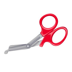 Wall Mural - Medical Scissors vector illustration. Cartoon isolated hospital metal sharp scissors with red handles, doctors tool for cutting sterile bandage, instrument from first aid kit, emergency supplies