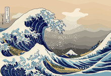 My Interpretation Of The Great Wave Off Kanagawa In Low Poly Style. Conceptual Polygonal Illustration
