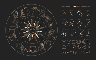 Wall Mural - star signs of the zodiac. vector illustration. astrological drawing of the constellations. on a blac
