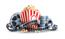 Movie Film Reel And Popcorn PNG Illustration