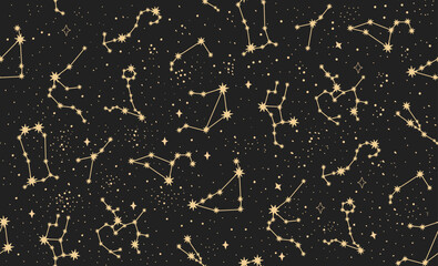 Wall Mural - star signs of the zodiac. vector illustration. astrological drawing of the constellations. on a blac