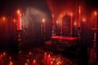 A gothic interior of a vampire castle of Transylvania, lit by candles and featuring an altar for satanic rites and human sacrifices. 3D illustration