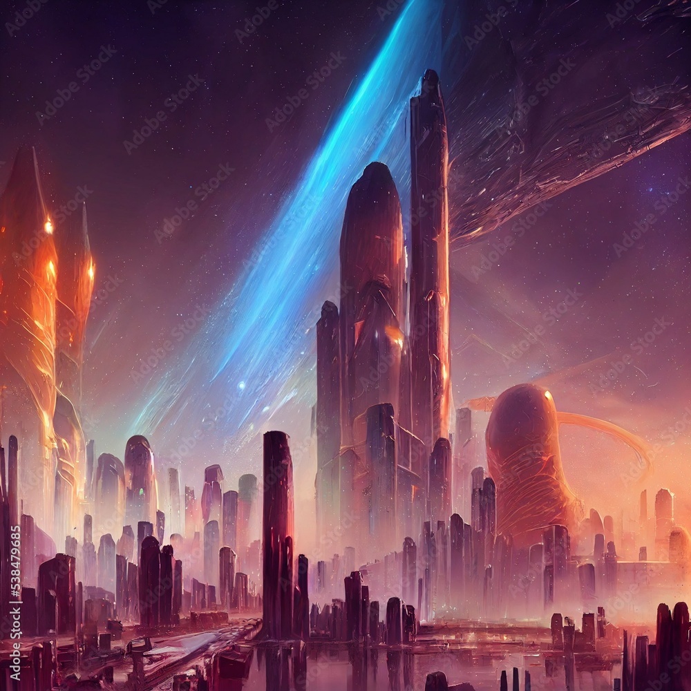 Ilustración de Stock Alien city, scifi, science fiction, other worlds ...