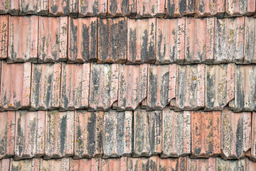 Wall Mural - Closeup surface of old weathered ceramic tiles covering building roof