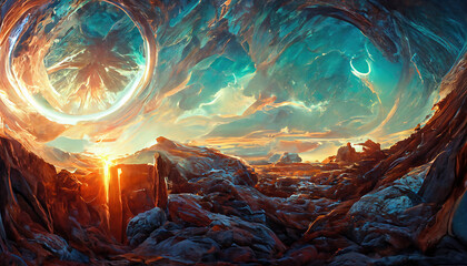 Wall Mural - alien tech relic. outer space world. fantasy theme sci-fi futurism masterpiece landscape view. vivid