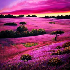 Wall Mural - lavender field at sunset